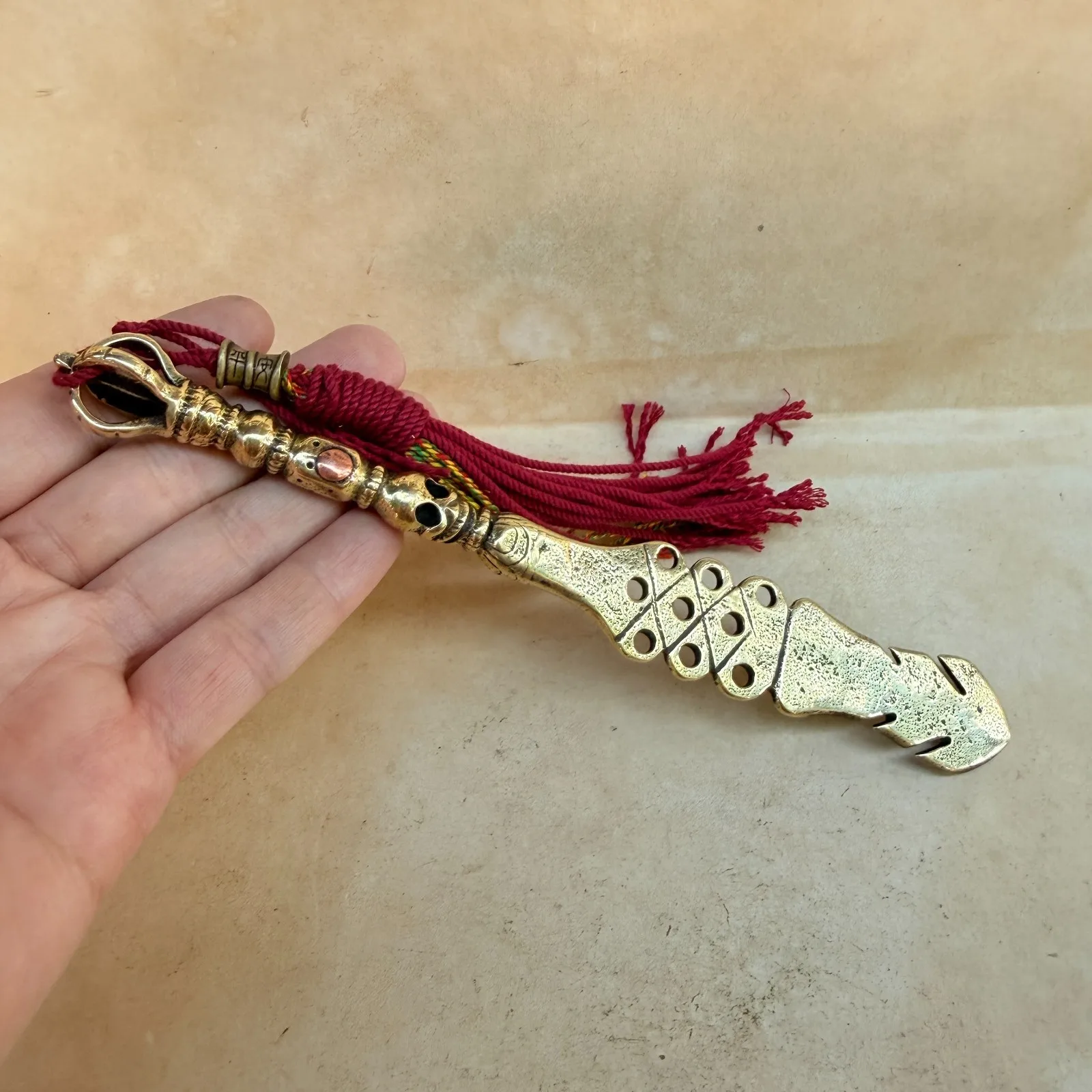 Old Tibetan Buddhism Yellow Lima CopperFive stocksDiamond Knife ritual implement
