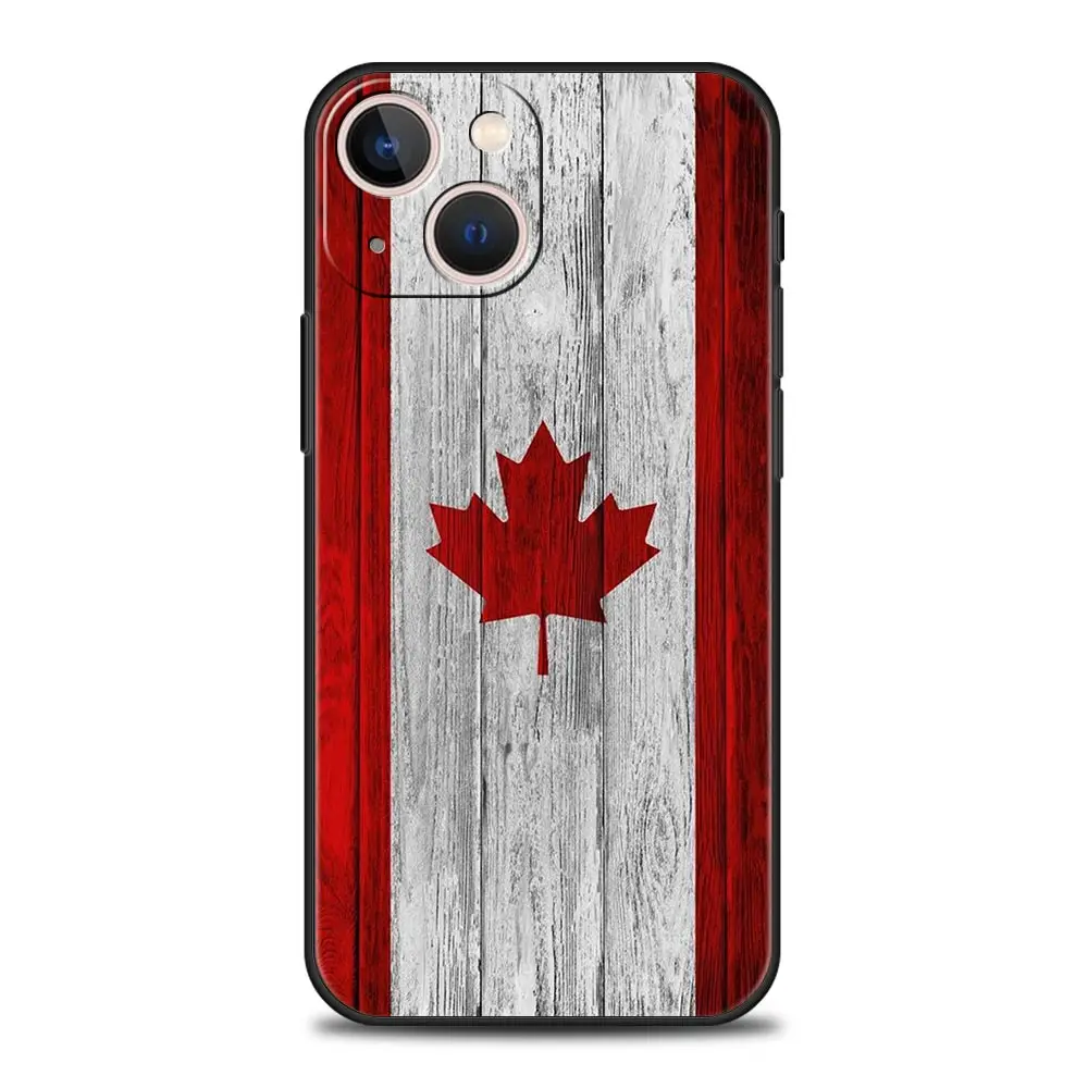 Maple Canada Flag love Football Soft Phone Case For iPhone 11 12 13 15 14 Pro Max X XR XS 7 8 Plus SE 2020 Luxury Black Cover