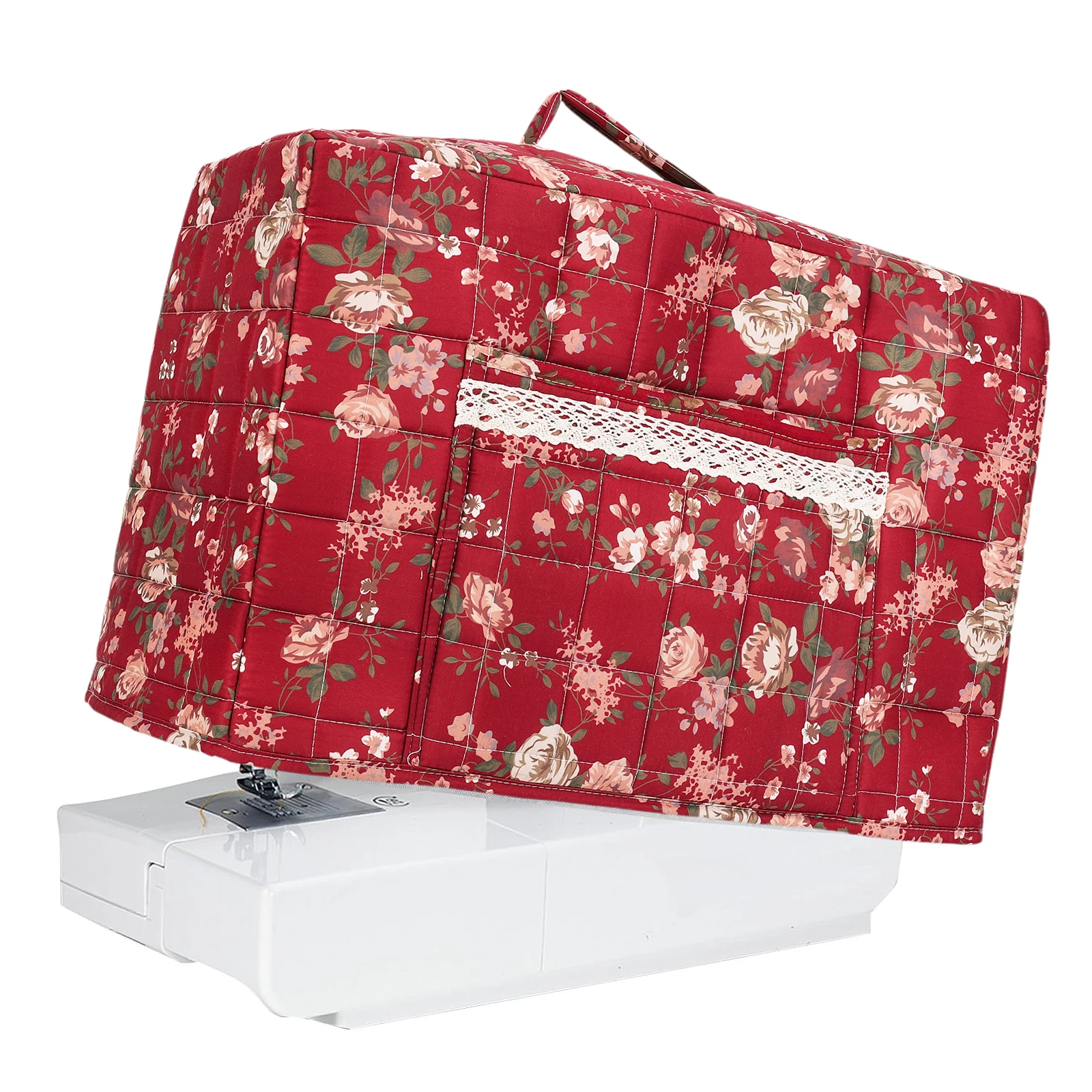 Floral Quilted Sewing Machine Cover with Pocket Craft Room Sewings Supply Organizer for Most Standard Machines and Accessories
