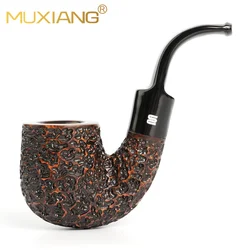 Carved briar pipe , sandblasted tobacco pipe,  curved mouthpiece, bent tobacco pipe , vintage pipe 9mm filter，briar nodules pipe