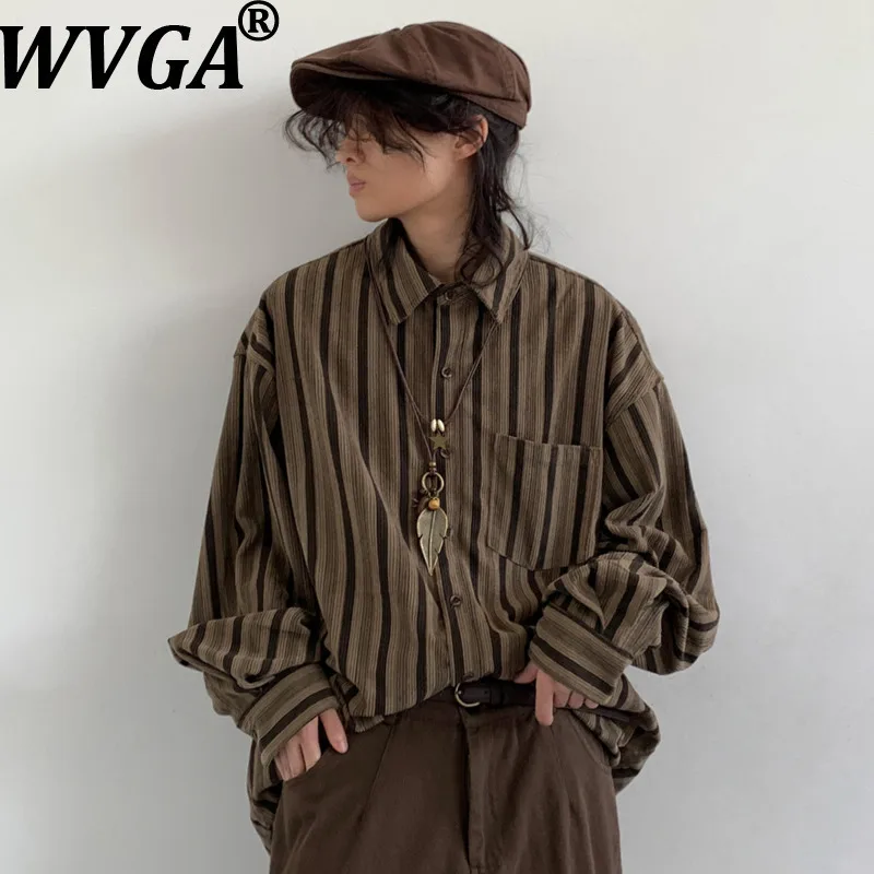 WVGA Spring Autumn New Men Turn-Down Collar Striped Trendy Long Sleeve Shirt Niche Chic Casual College Style Tops Ins Y2K W18046