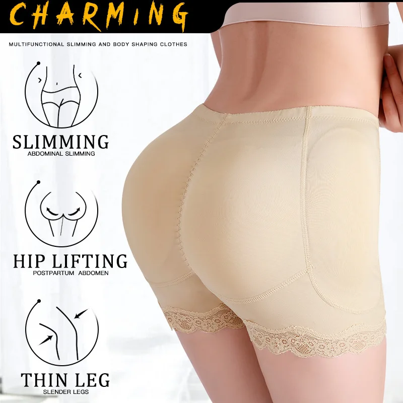 

Hip lifting pants for women with ample buttocks and large hips, shaping underwear with lace edges and buttock pads, flat corner
