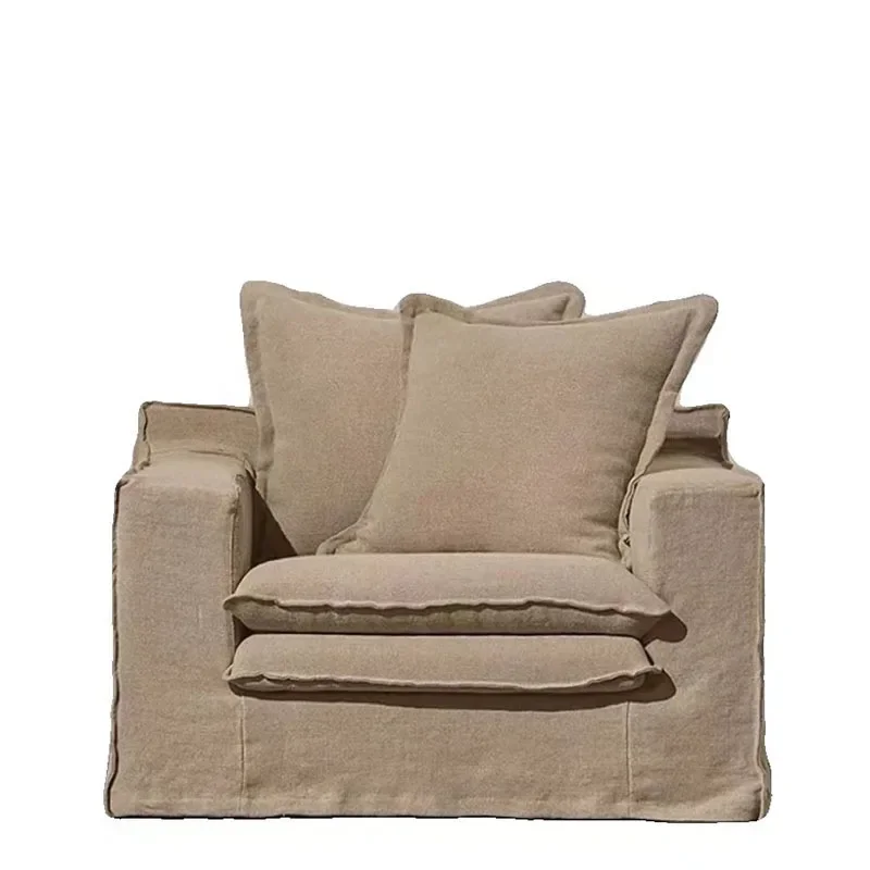

Retro fabric single sofa designer B & B removable and washable linen small apartment straight-row sofa