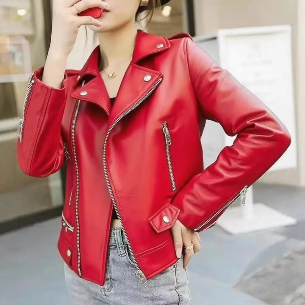 Primavera outono novo estilo feminino fino ajuste jaqueta de couro do plutônio curto casaco motociclista tamanho grande versão coreana moda outerwear