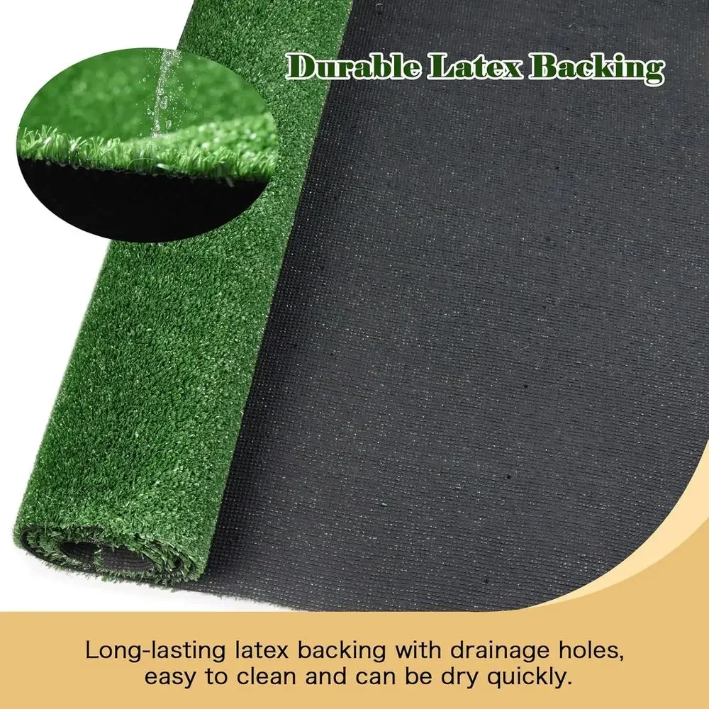 8x8ft Synthetic Turf Mat, 0.4 Pile Height, Green Lawn for Indoor/Outdoor, Pet-Friendly, Drainage Holes, Custom Sizes
