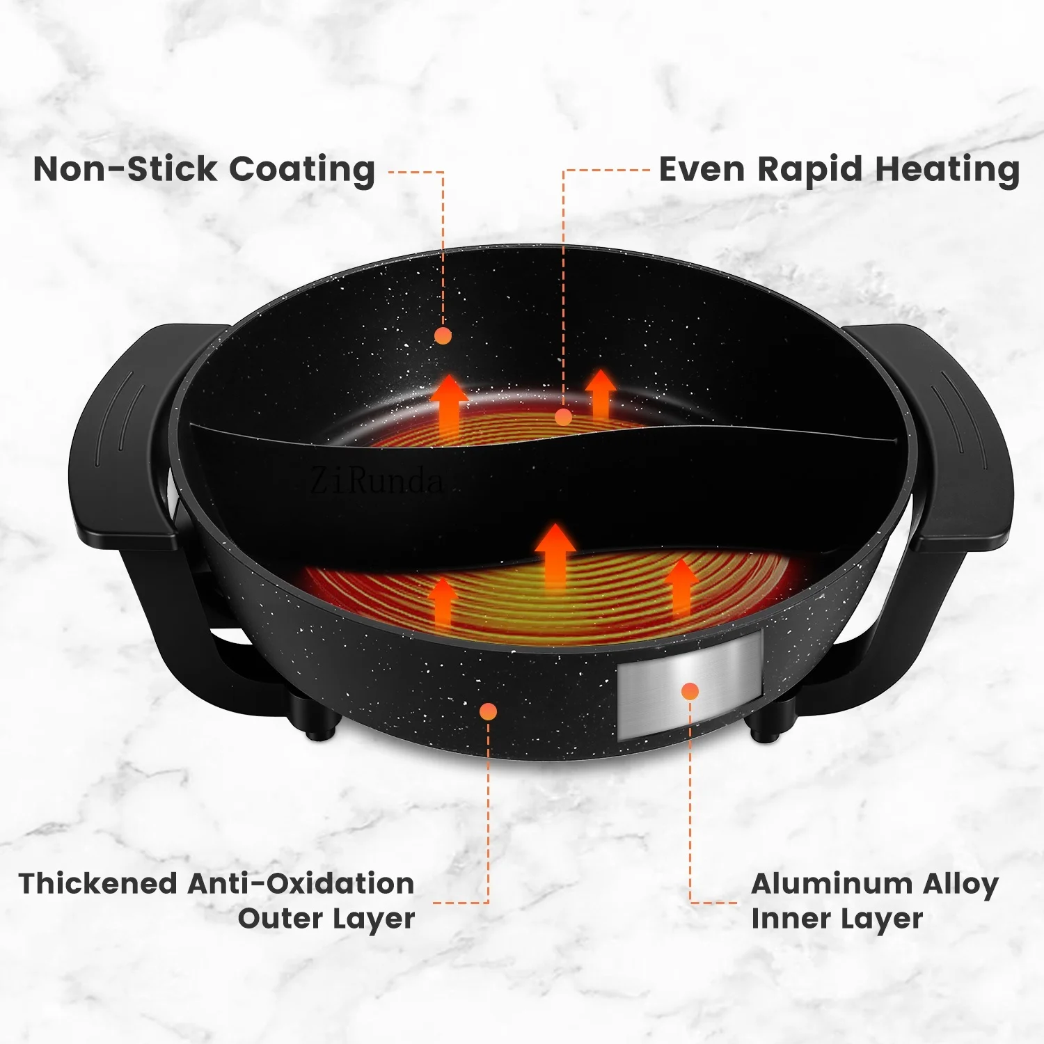 6L Large Capacity Electric Hot Pot with Divider, 5 Gear Adjustable Temperature Non-Stick Electric Cooker, Multifunctional Fondue Pot for 3-6 People with Cooking Tools view 3