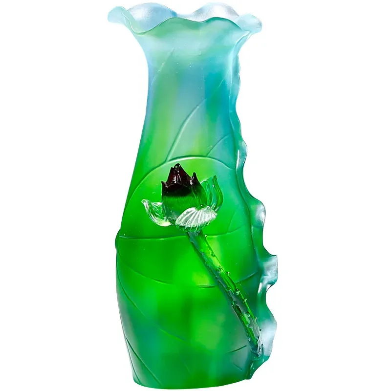

Ancient glazed green lotus vase offering Buddha vase living room desktop vase ornament design sense niche gift