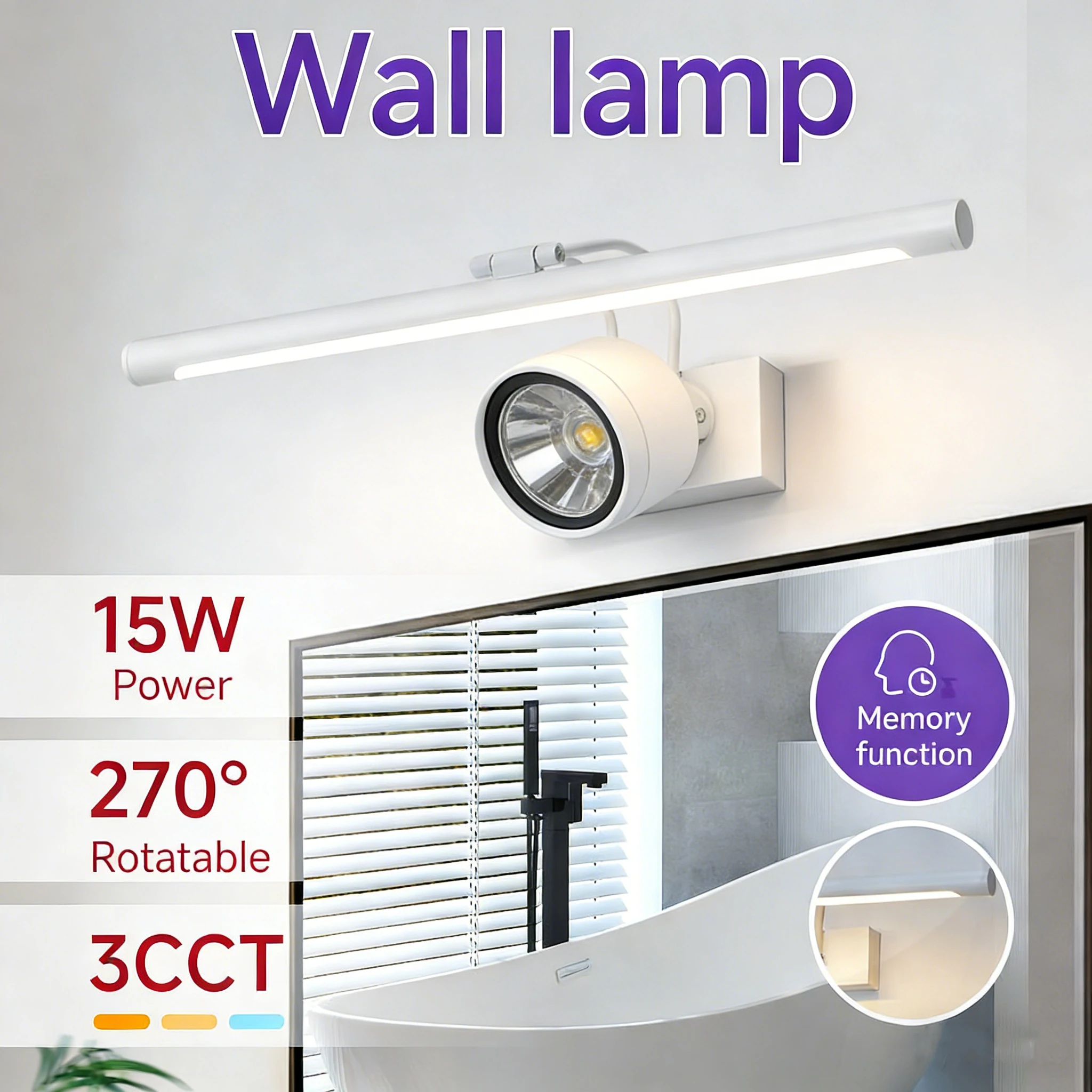 

Modern Wall Lamp 220V 3 Colors Dimming LED Wall Lighting for Bathroom Living Room Mirror Lamp Make Up Wall Light 40CM Decor