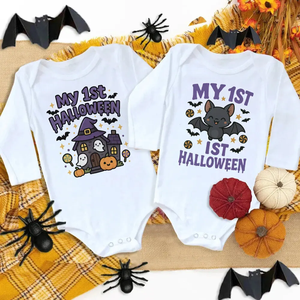 

Мой первый детский комбинезон с принтом летучей мыши на Хэллоуин, осенний праздничный наряд для младенцев, боди для новорожденных, комбинезон с длинными рукавами на Хэллоуин