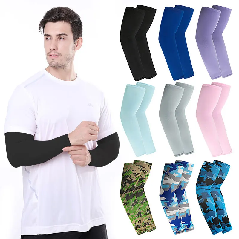 Summer Arm Sleeves Ice Silk Sports Sleeve Sun UV Protection Hand Cover Cooling Warmer Running Cycling Fishing Beach Travel