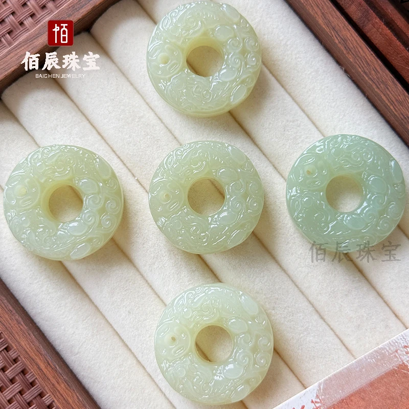 

Natural Hetian Double Pixiu Pendant Peace Jade Amulet Necklace with Hanging Cord