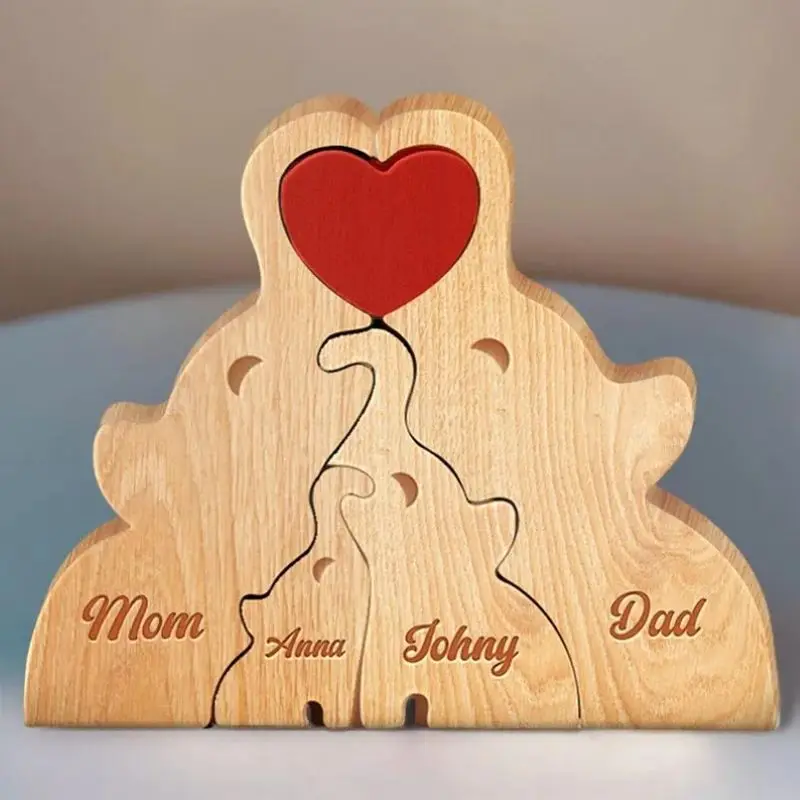 Love Elephant Family, Personalized Wooden Puzzle Personalize Your Family Time with Heartwarming Puzzle Gift For Mom Dad Family