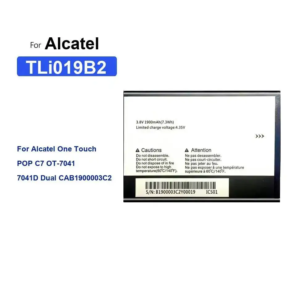 

Mobile Phone Battery Tli019b2 1900Mah For Alcatel One Touch Pop C7 OT-7041 7041D Dual CAB1900003C2