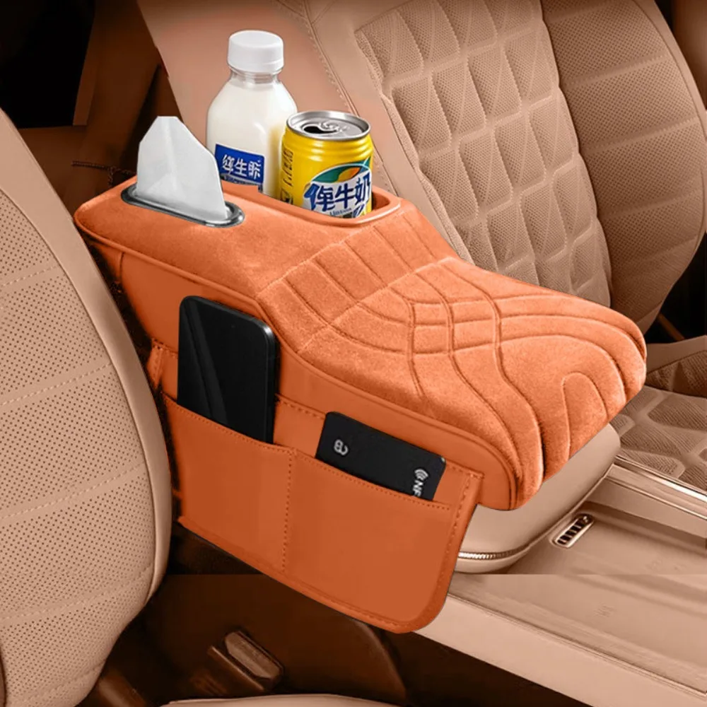 

Velvet Surface Center Console Armrest Cushion Cup Holder Side Storage Bag Car Armrest Box Tissue Box Easy Installation