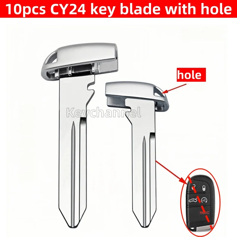 

10pcs CY24 Car Smart Key Blade Wiht Hole Keyless Remote Fob Key Blank Spare Emergency Insert Door Key for JEEP Dodge Chrylser