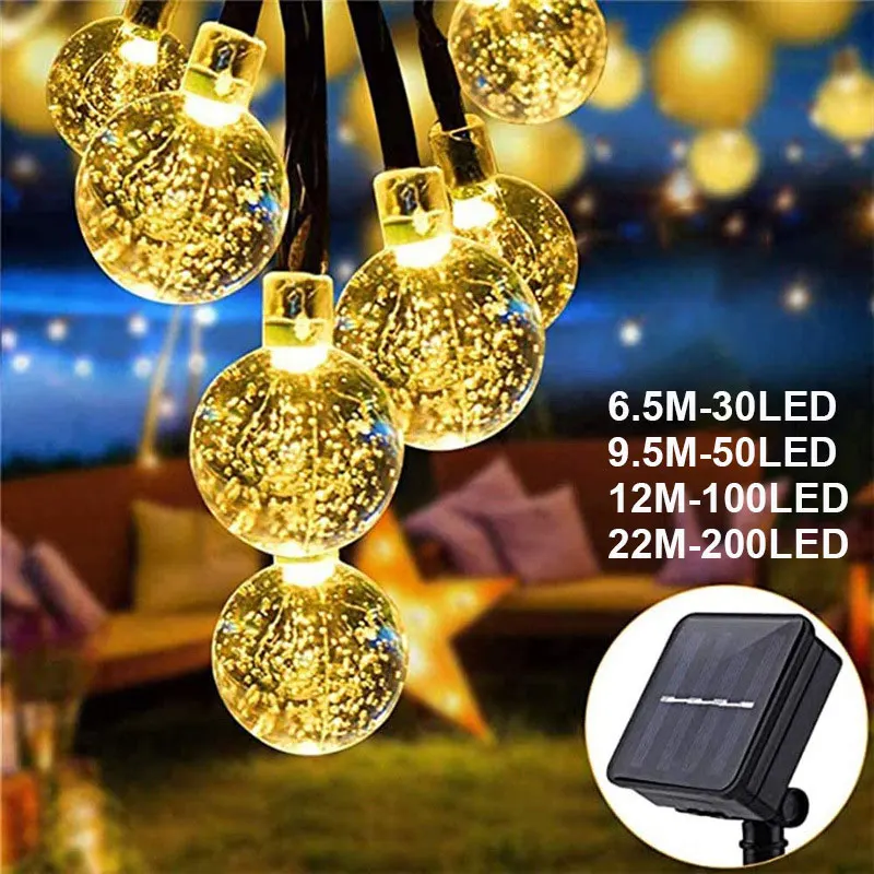 22M 200led Kristallen Bol Solar Licht Outdoor Ip65 Waterdichte String Fee Lampen Zonne-Tuin Slingers Kerstfeest Decora Lamp