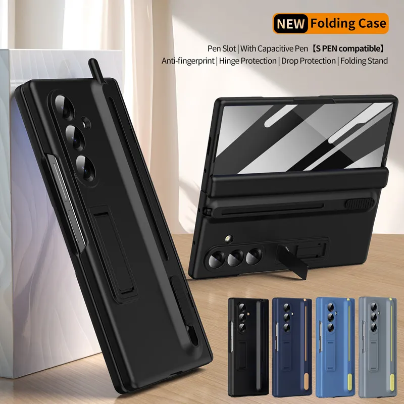 

Magnetic Hinge Protection Case for Samsung Galaxy Z Fold 7 6 5 4 3 Cover Glass Screen Protector Pen Slot Storage Stand Holder