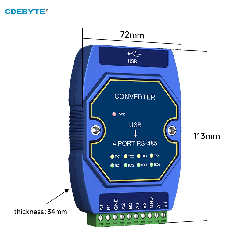 USB to RS-485 Serial Port CDEBYTE E810-U41S 4 Serial Ports Converter USB-C Interface High Protection 12M Rate Industrial Grade