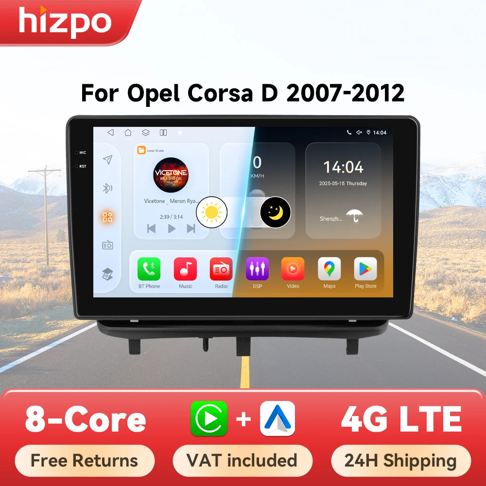 Hizpo Octa Core Stereo Auto Radio Für Opel Corsa D 2007-2012 2 Din Android 14 Multimedia-Player GPS Navi 4G Wifi 8 + 128G 6115 DSP