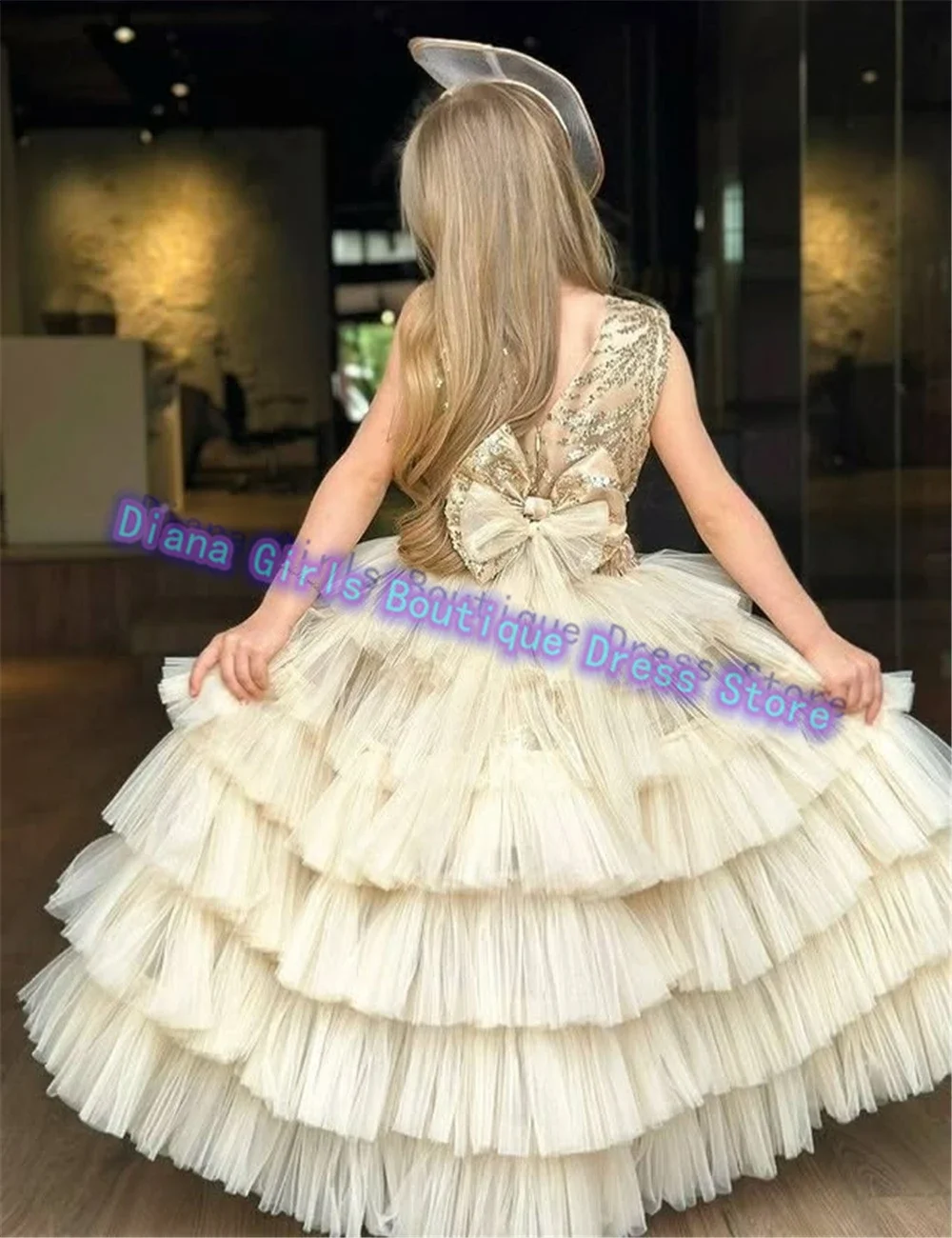 

Flower Girl Dress Exquisite Gold Tulle Fluffy for Wedding Dresses Little Girls Princess Birthday Party Evening Ball Gowns