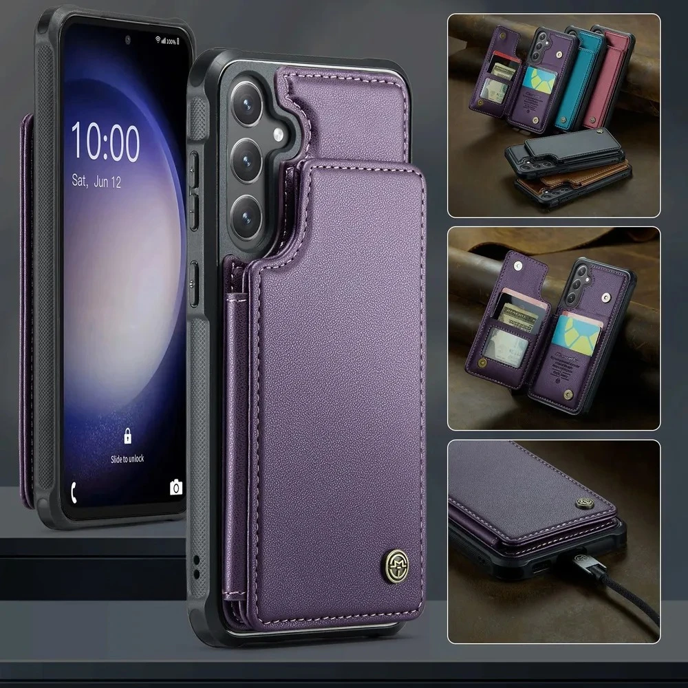 

Case For Samsung Galaxy S24FE Leather Wallet Card Slot Phone Case Card Holder Shockproof Cover funda