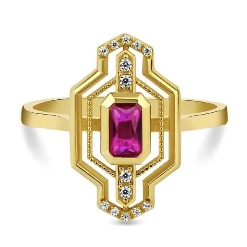 

Vintage Gold Color Rings for Women Trendy Square Inlaid with Red Stone Personalized Creativity Party Rings Jewelry