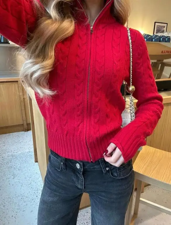 

2025 Autumn/Winter New Women's Fashion Leisure Vacation Zipper Long Sleeve Jacket Sweater Women's Wear