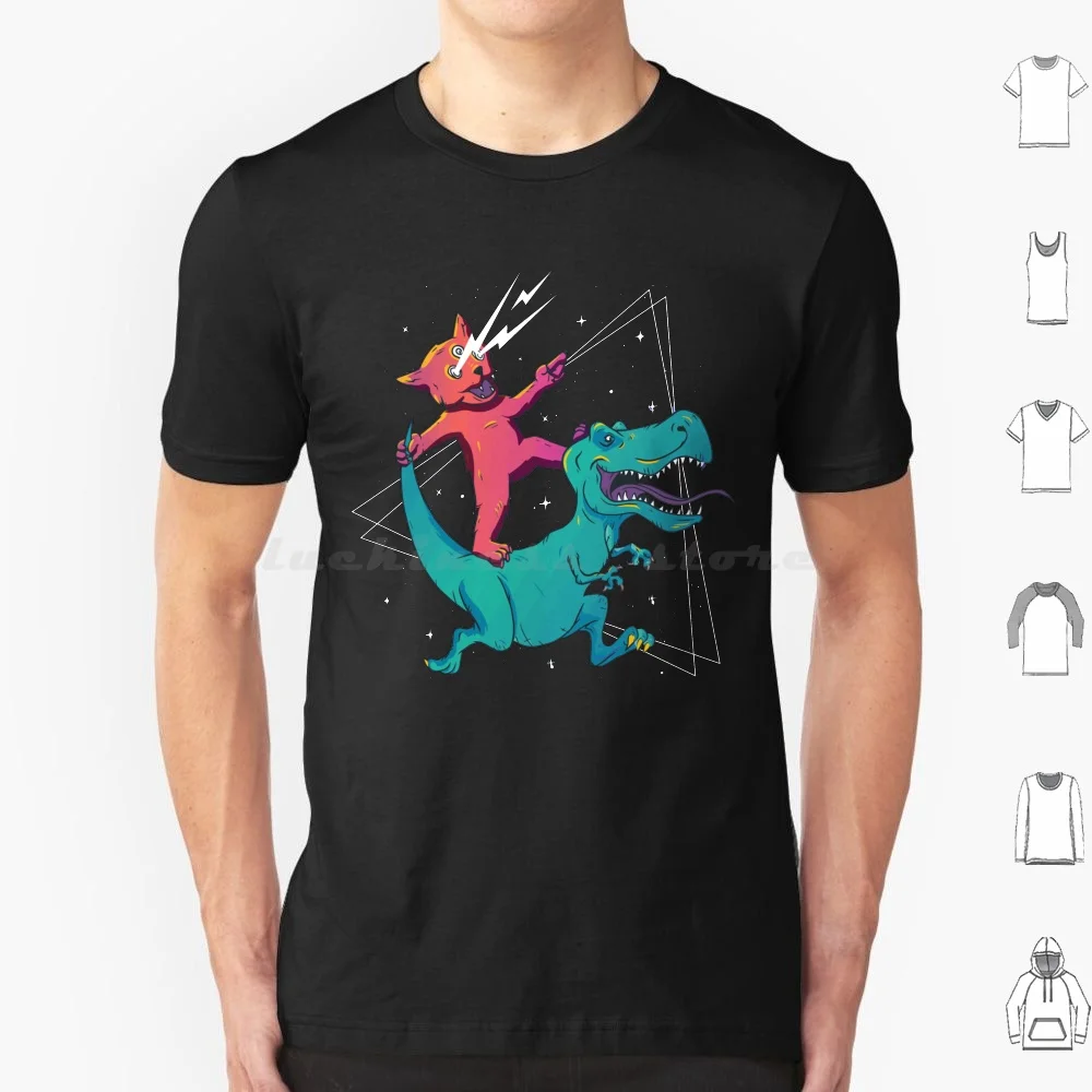 Funny Dinosaur Gift For Cats Lovers T Shirt 6xl Cotton Cool Tee Meow Cats Funny Cat Cat Lovers Wars Cat Riding Dinosaur