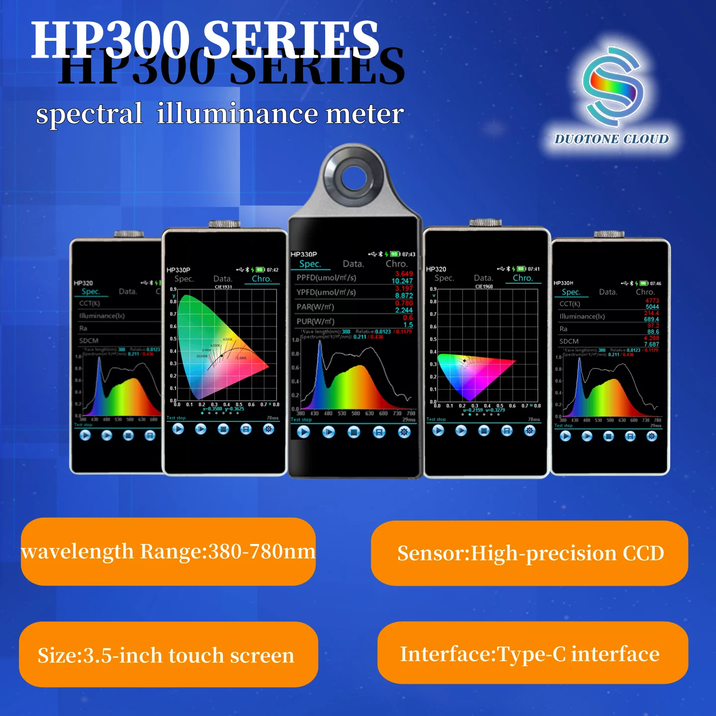 HP330 Spectral Illuminance Meter Ra Color Temperature Meter CCT Wavelength Color Capacity Spectrometer