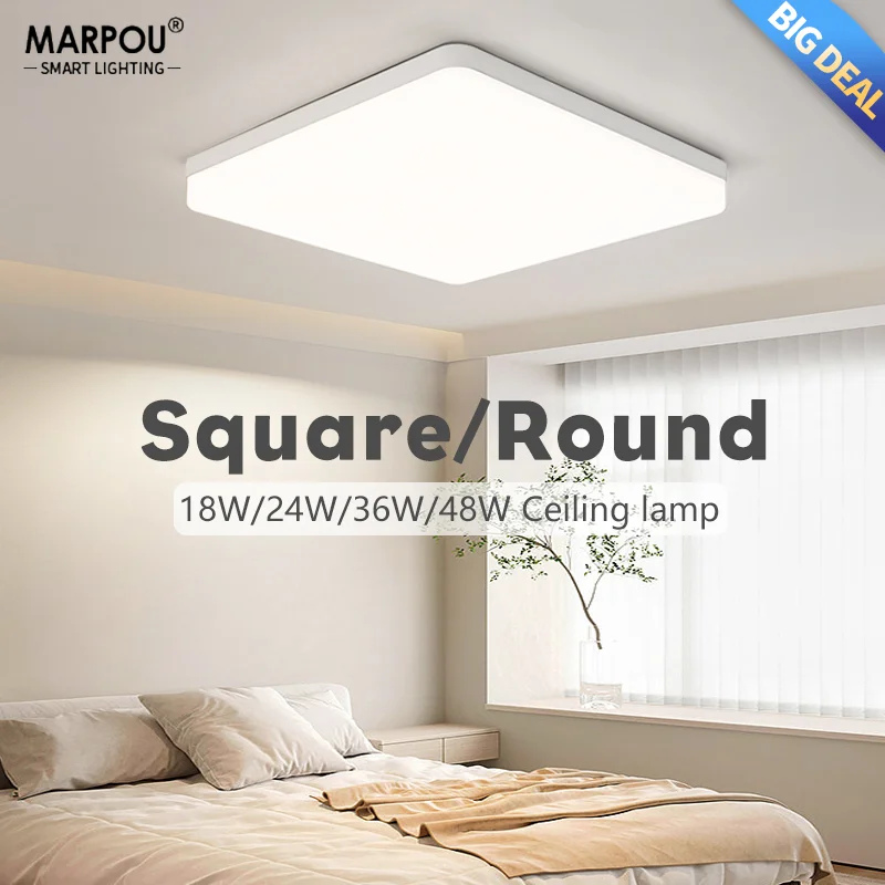 MARPOU LED Ceiling Lamps Square 18W24W36W48W Lustre Neutral Light Home Decoration Bedroom Kitchen Dining Room Bathroom Living