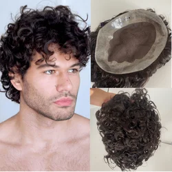 Curly Hair Male Hair Prosthesis Toupee Men Mono& Soft Pu Durable Men Wigs 6