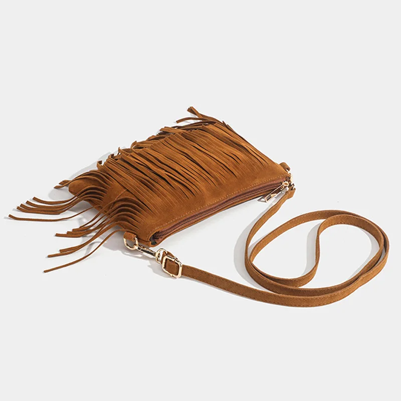 Vintage Tassel Crossbody Bags, Women\'s Versatile Shoulder Bag, Boho Style Fringe Square Purse, Ladies Handbags For Gift