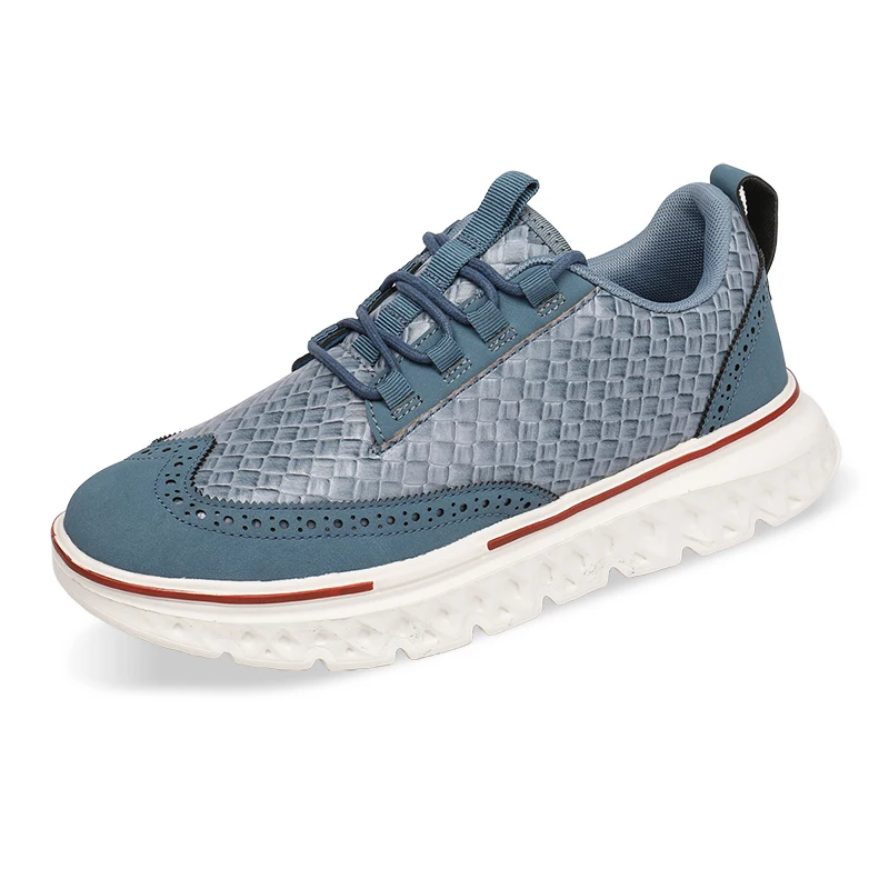 Men's Artificial Leather Brogues Sneakers, British Style Thick Sole Casual Shoes with Woven Texture Design