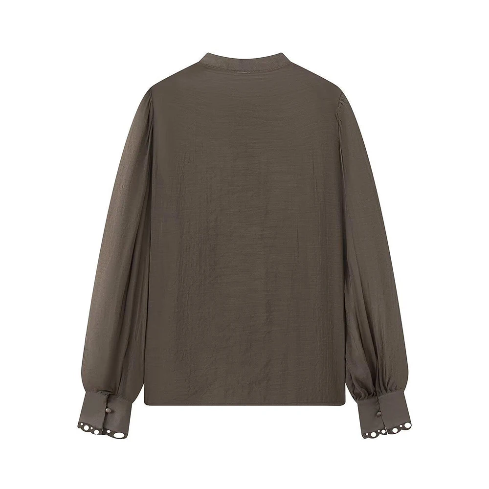 Elegante renda retalhos o-pescoço camisas femininas primavera outono fino único breasted manga cheia blusas temperamento all-match camisa