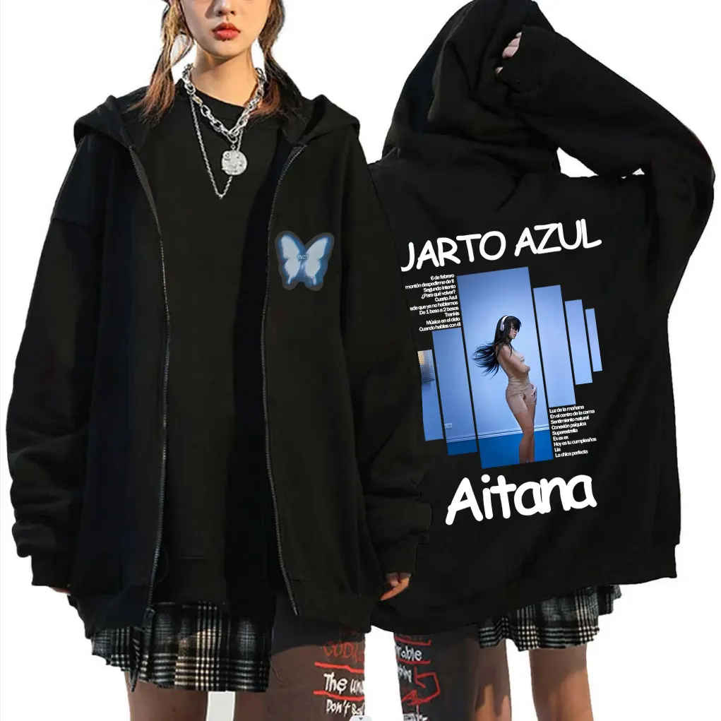 

Singer Aitana CUARTO AZUL Merch Zipper Hoodie Butterfly Zip Up Sweatshirt Men Women Hip Hop Fashion Pop Music Zip Up Jacket Coat