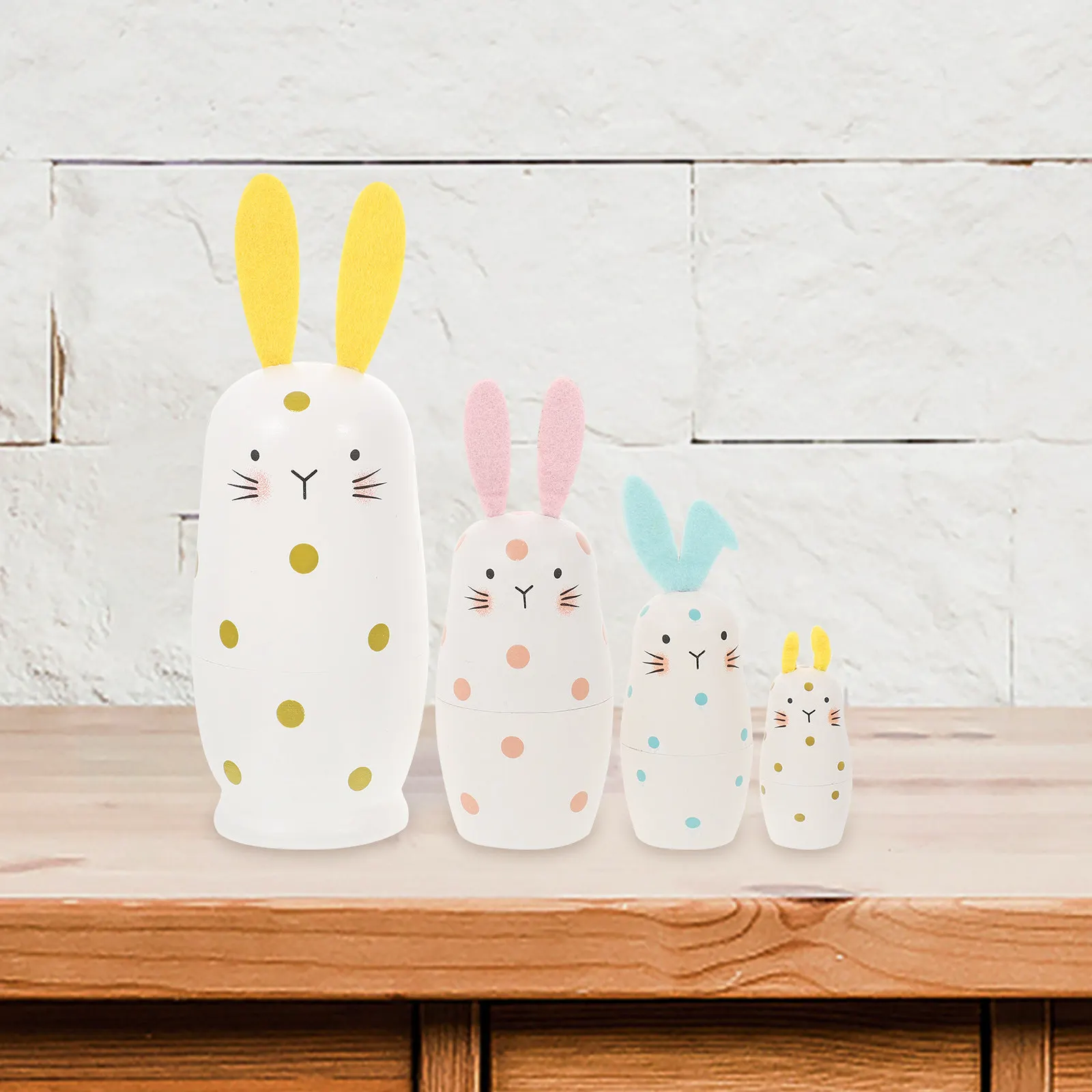 

1Set 4-Layer Wooden Rabbit Matryoshkas Safe Natural Wood Material Non-Fading Home Decor Party Decorations Desktop Ornament New