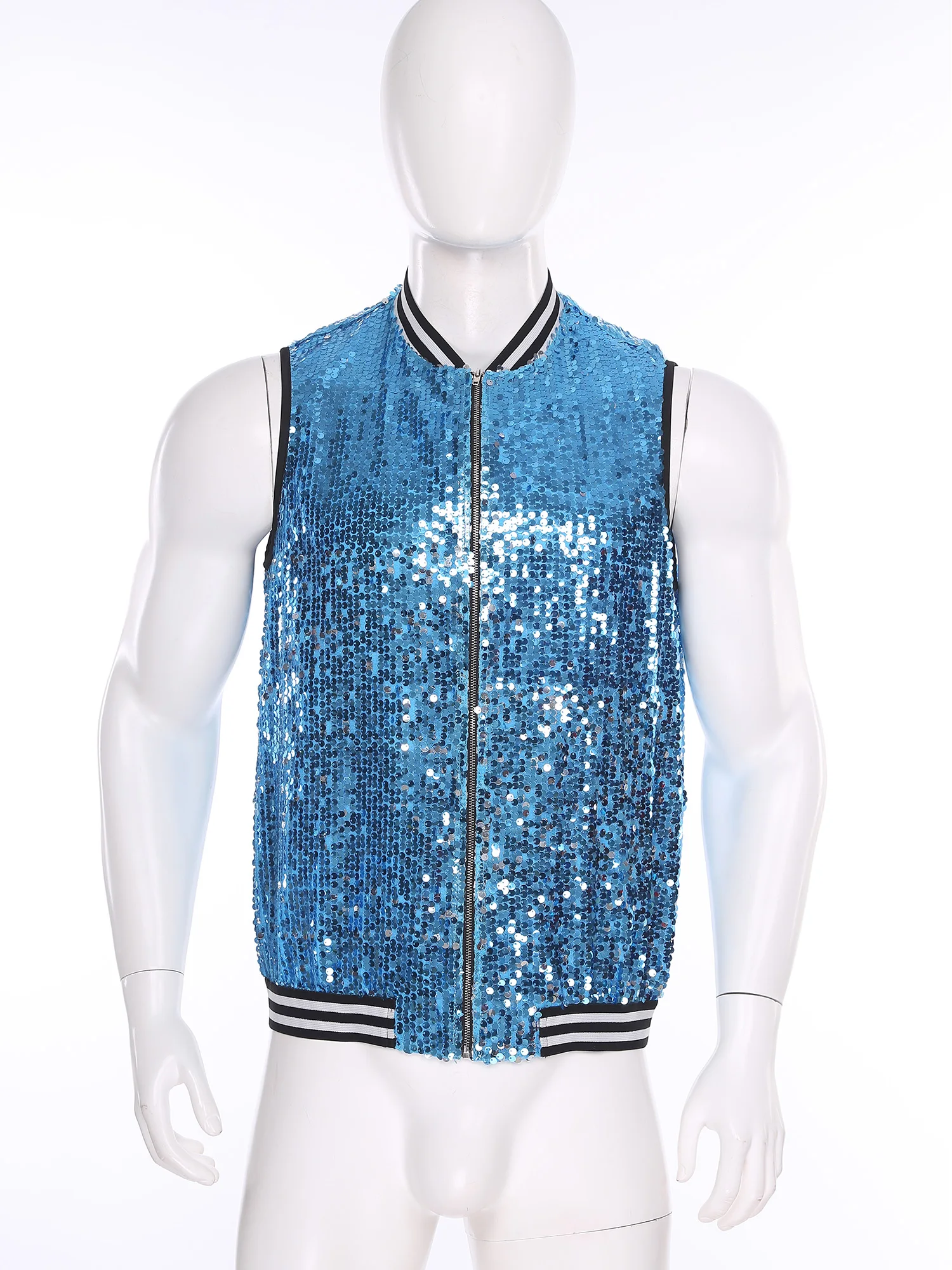 

Men Shiny Sequins Waistcoat Vests Zipper Closure Jacket for Holiday Festival Raves Club Party Singer Musical Performance Vests