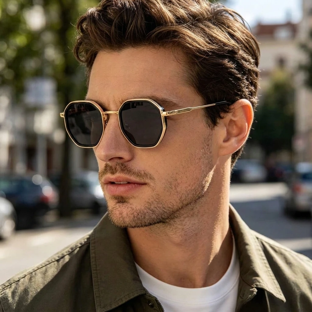 Neue modische Unisex-Sonnenbrille aus Metall mit geometrischem Design, Retro, personalisierbar, trendiger Streetstyle, UV-Schutz, 222 – Detail 1