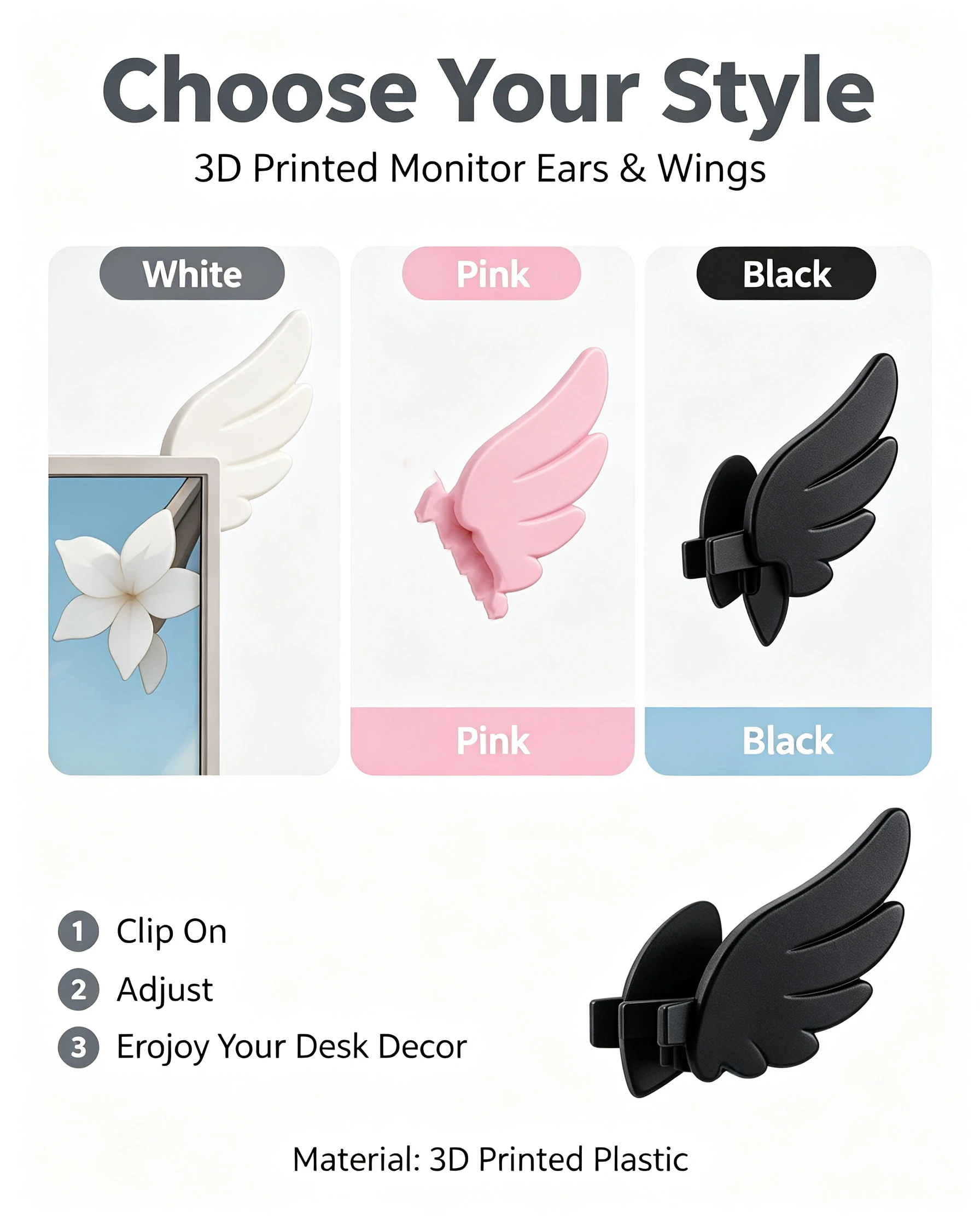 3D-gedruckte Flügel-Computermonitor-Dekorationen Flügel-LCD-Bildschirm-Monitor-Dekorationen Weihnachtsgeschenk für Frauen – Detail 8