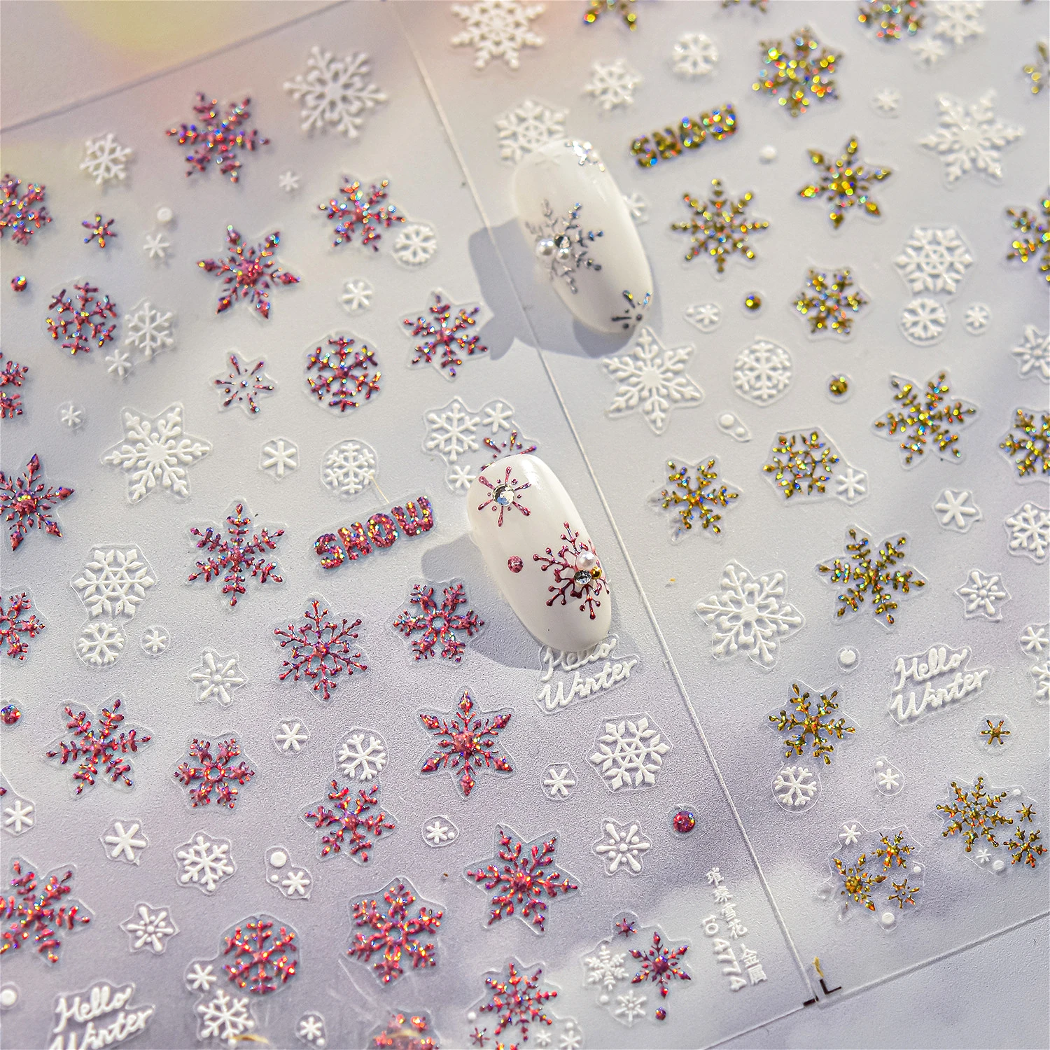 

Shiny Snow Delicate Gold Pink Silver White Romantic Winter Self Adhesive Nail Art Stickers Snowflake Rhinestone Manicure Decals