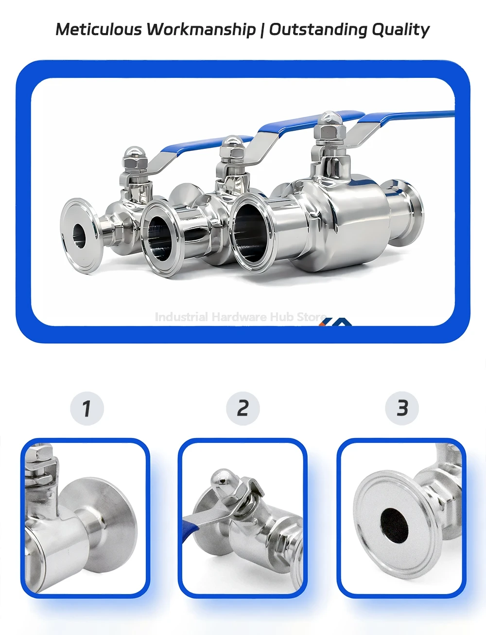 304/316L Edelstahl Sanitär-Kugelhahn, 3/4" 1" 1-1/2" 2" Tri-Clamp Ferrule OD 25,4-64mm, für Lebensmittel/Molkerei/Hausbrauerei – Detail 1