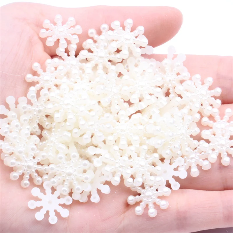 50pcs 15mm White Ivory Snowflake Shape Beads Craft Imitation Pearls Flatback For Art Scrapbooking DIY Decoration