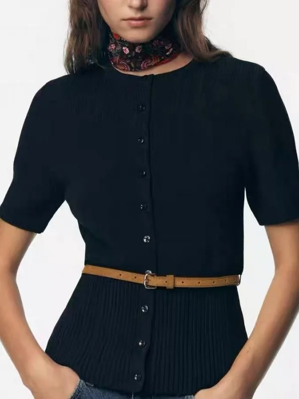 

Осень 2023, Новое поступление, женский высококачественный вязаный ор Све, круглый открытый кардиган с поясом, верхняя одежда, винтажный облегающий кардиган