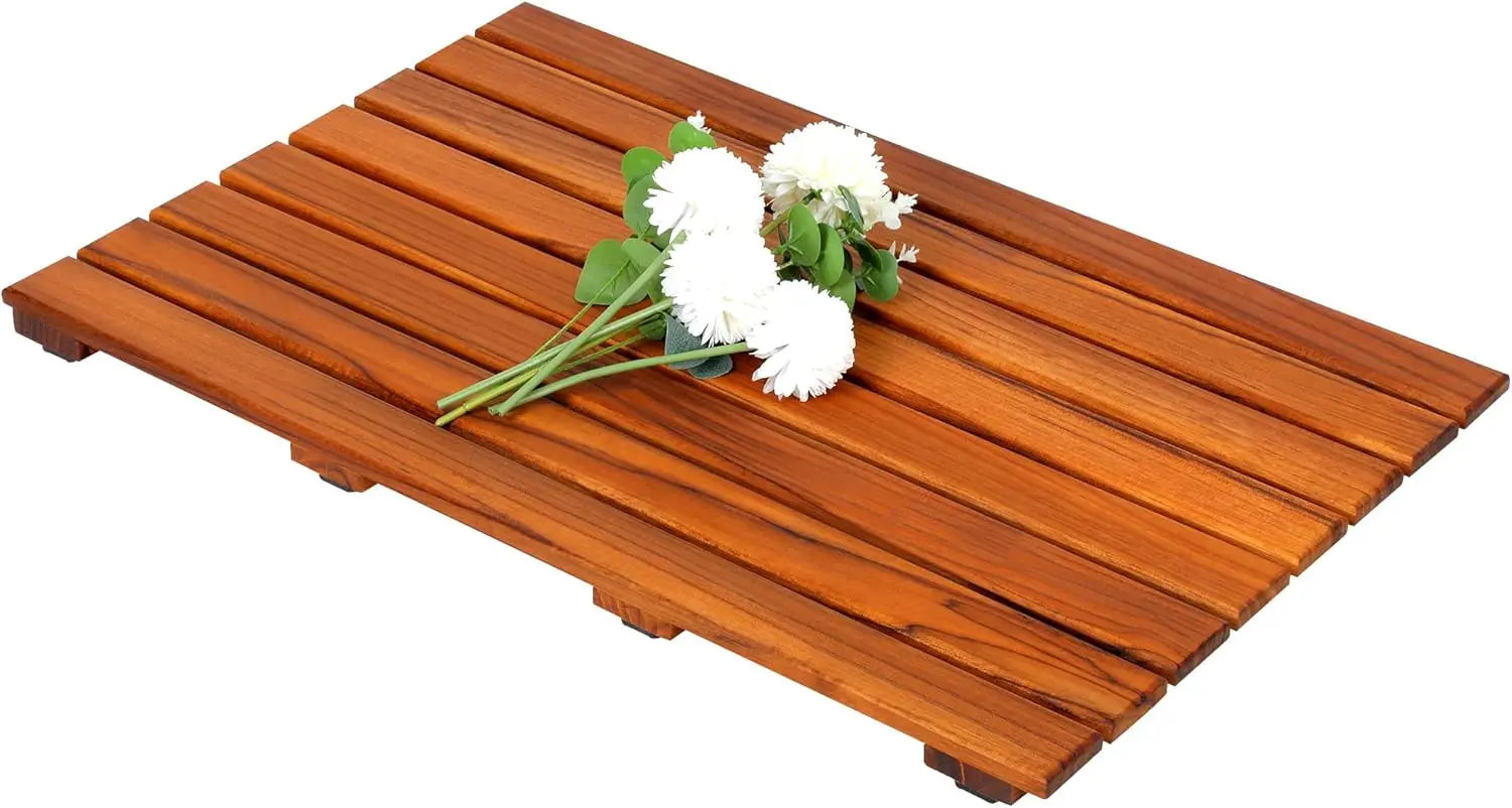 

Non-Slip Teak Wood Shower Mat, Luxury Spa Bath Mat for Bathtub, Quick-Dry Slatted Design (Large)