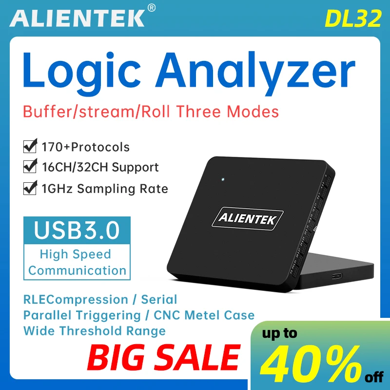 ALIENTEK Logic Analyzer DL32 32Channels Logic Analyzer Tools USB3.0 Protocol Debug Protocol Decoding Software 1G Max Sample Rate