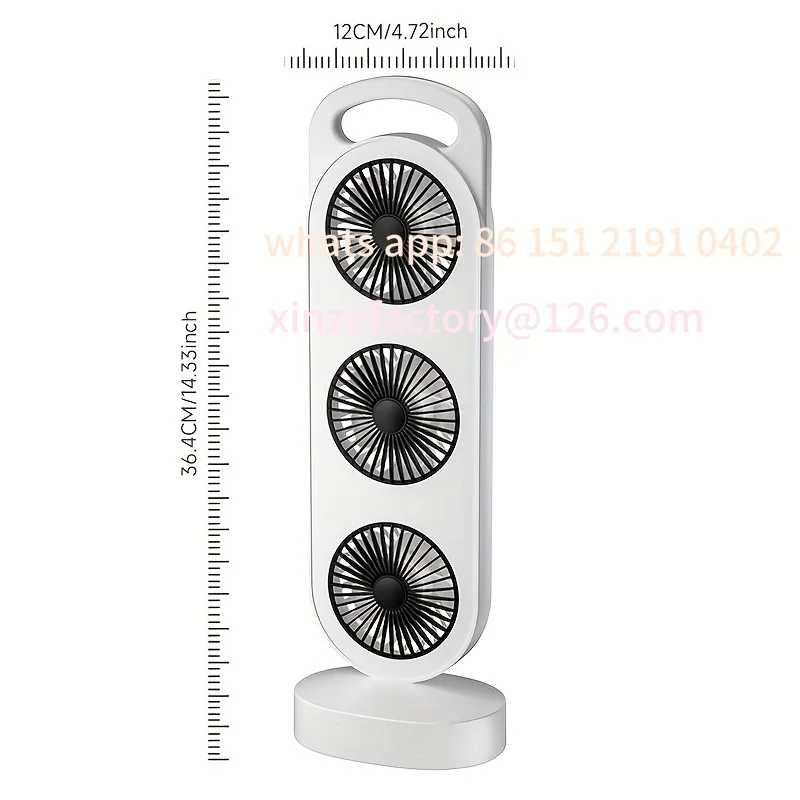 Nuovo ventilatore da tavolo a tre turbine personalizzabile, design a tre turbine, vento forte, silenzioso e confortevole, adatto per campi all'aperto
