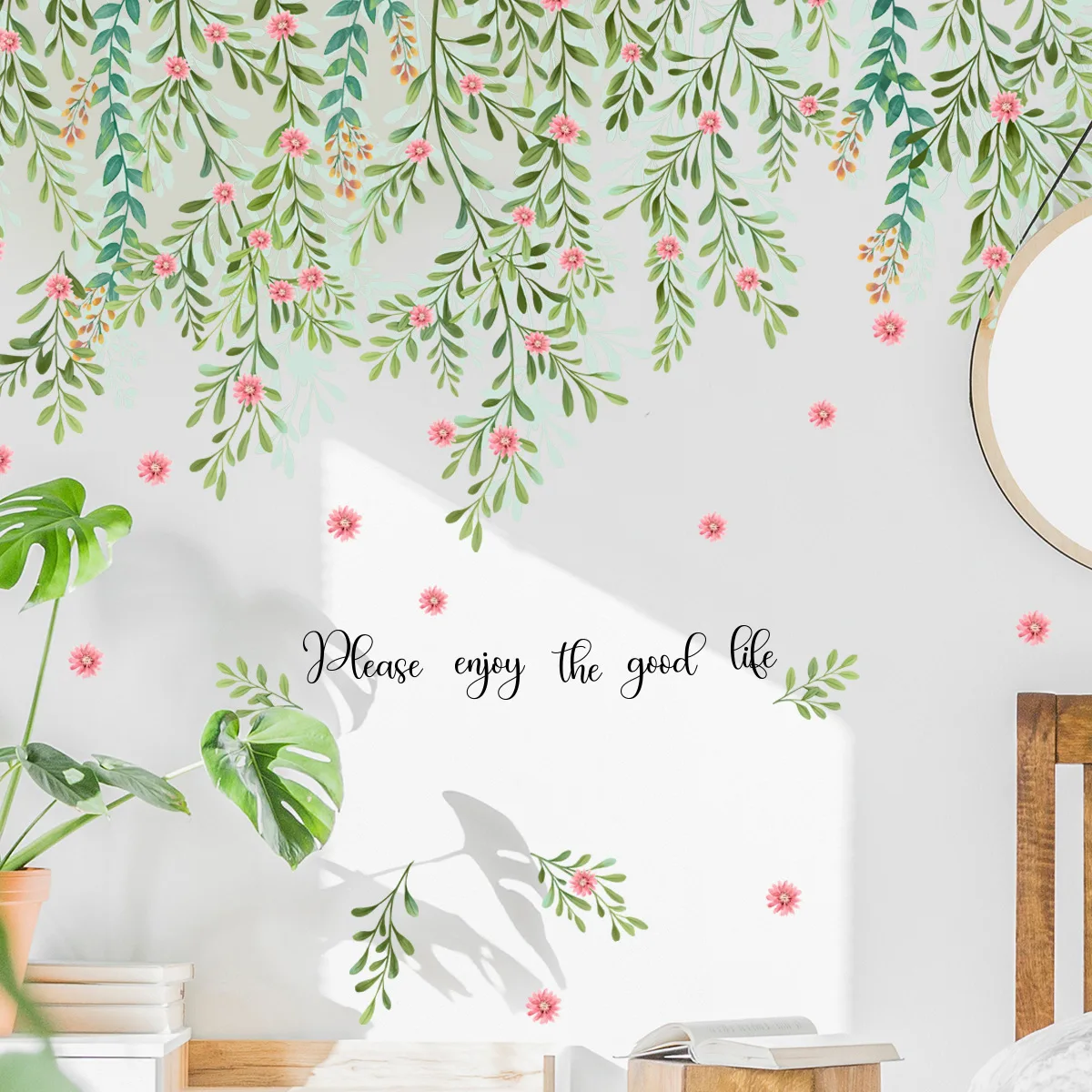 4pcs Card Plant Flower Vine Wall Sticker Background Wall Living Room Bedroom Study Restaurant Kitchen Decoration Wall Sticker