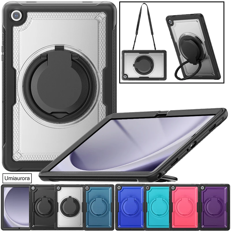 

For Samsung Tab A9 8.7 SM-X110 A9+ A11 Plus SM-X230 X210 X130 Shockproof PC Armor Case Pull Ring Stand Strap Tablet Cover Funda