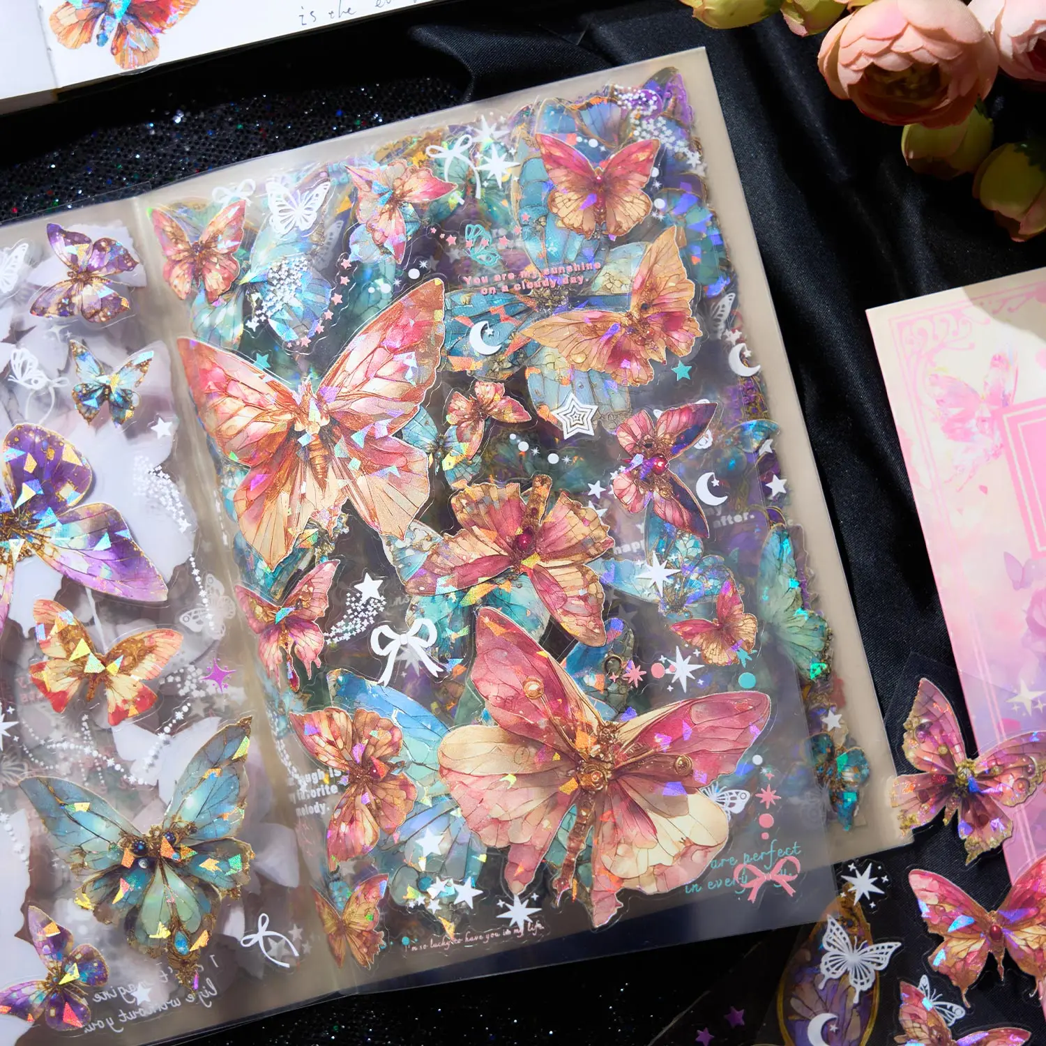 Cut Film Pet Sticker Book Romantic Butterfly Series Laser Shell Light Versatile Handbook DIY Guka Collage