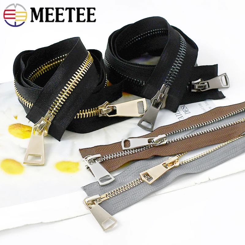 Meetee 1Pc 80/100/120cm 8# Metal Zipper Double Sliders Zippers Open-End Quto Lock Zips for Down Jacket Coat Repair Parts Zip